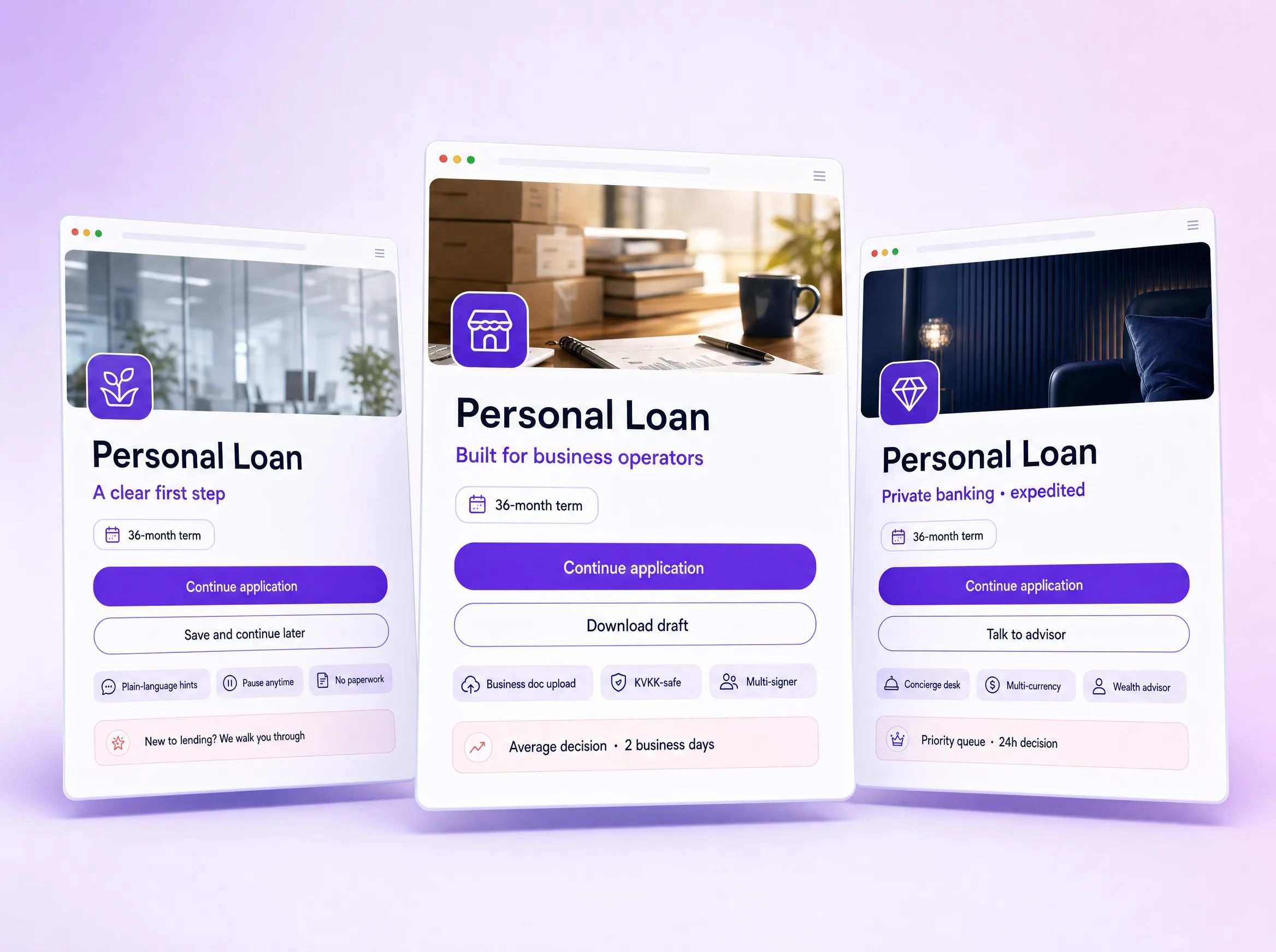 Loans, cards, accounts — drafted to fit.