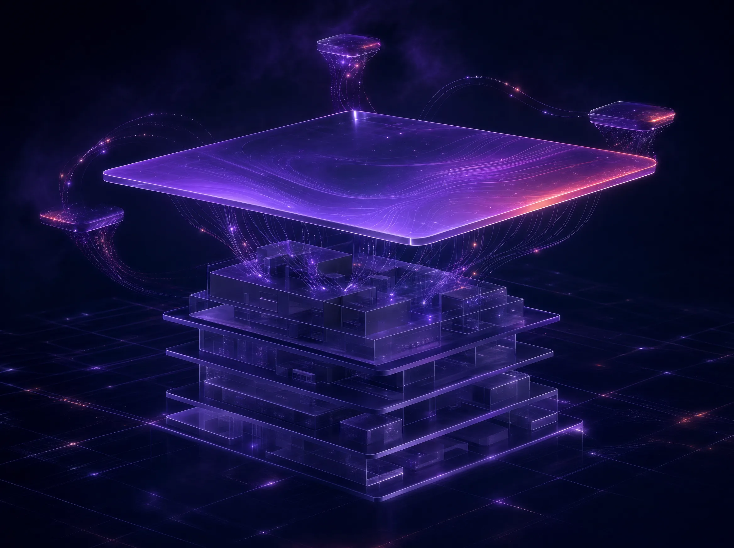 Architectural visual — Cypien composition layer over the healthcare stack.